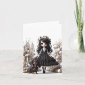 Zwart-witte gotische dachshond bedankkaart kaart (Voorkant)