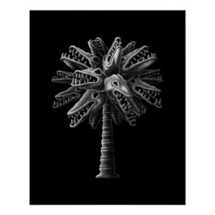 Zwart Witte Gotische Kunst Schedels Horror Boom Perfect Poster
