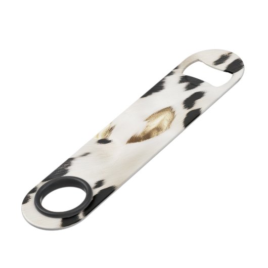 Zwart Witte Goud Zuidwest Koeienhuid Bruiloftsfees Speed Flessenopener (Voorkant Gekanteld)