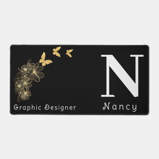 Zwart-witte goudbloem-vlinderminimalistisch bureaumat (Voorkant)