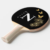 Zwart-witte goudbloem-vlinderminimalistisch tafeltennisbatje (Voorkant Gekanteld)