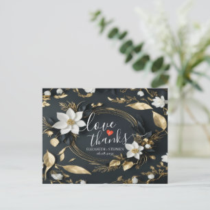 Zwart Witte & Gouden Bloemenkrans Trouw Bedankt Briefkaart