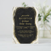 Zwart Witte & Gouden Geode Agate Trouwreceptie Kaart (Staand voorkant)