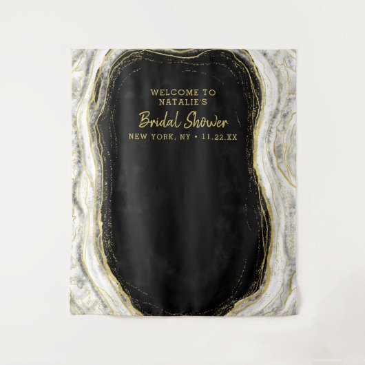 Zwart Witte Gouden Geode Douche Foto Prop Backdrop Wandkleed (Voorkant)