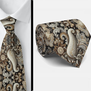 Zwart Witte Gouden Kant Paisley Diamant Heren Das