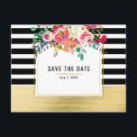 Zwart Witte Gouden Moderne Bloemrijke Glam Redding Aankondigingskaart<br><div class="desc">Zwart Witte Gouden Moderne Bloemrijke Glam Reddingsdatum Postkaart. Aanpassen met elke tekst.</div>