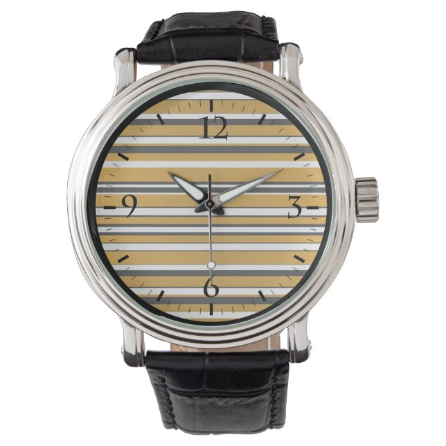 Zwart witte gouden strepen horloge (Voorkant)