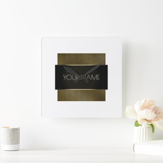 Zwart-witte gouden Stripes Vierkante Klok (Huis)