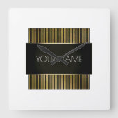 Zwart-witte gouden Stripes Vierkante Klok (Voorkant)
