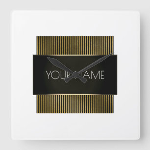 Zwart-witte gouden Stripes Vierkante Klok