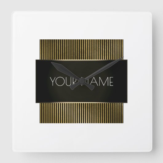 Zwart-witte gouden Stripes Vierkante Klok (Voorkant)