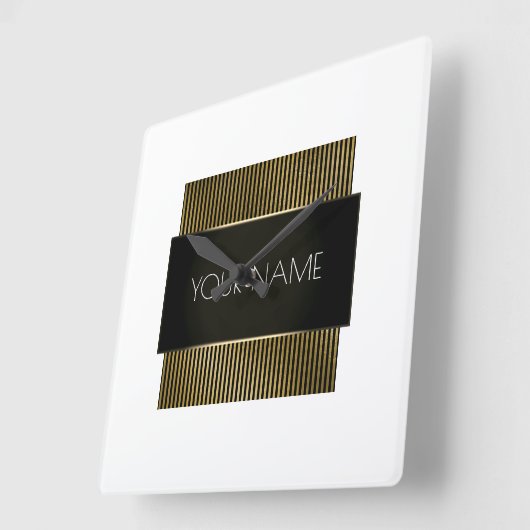 Zwart-witte gouden Stripes Vierkante Klok (Hoek)