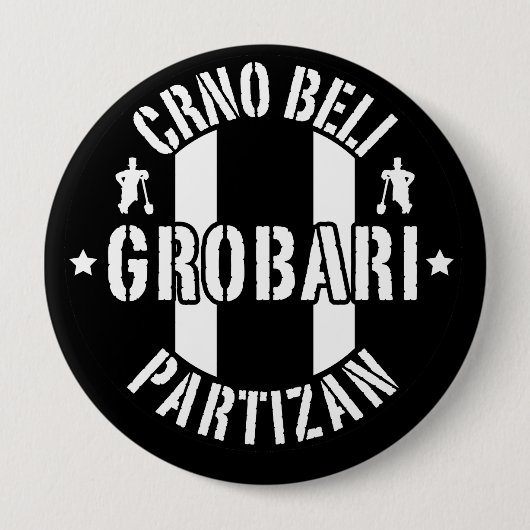 Zwart Witte Grafdelvers Partizan Ronde Button 4,0 Cm (Voorkant)