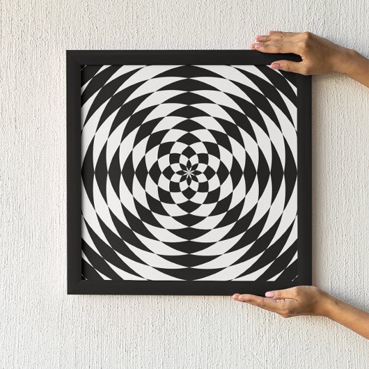 Zwart-witte grafische optische illusie poster