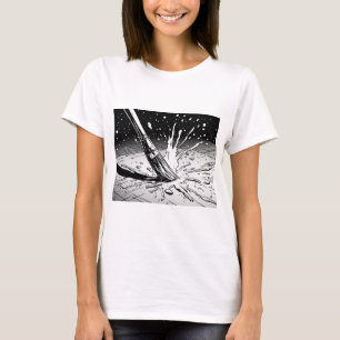Zwart Witte Grafische Stijl Kwast Verfspat T-shirt