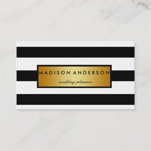 Zwart-witte grafische strips in Gold Visitekaartje (Voorkant)