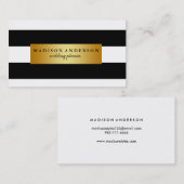 Zwart-witte grafische strips in goud visitekaartje (Voorkant / Achterkant)