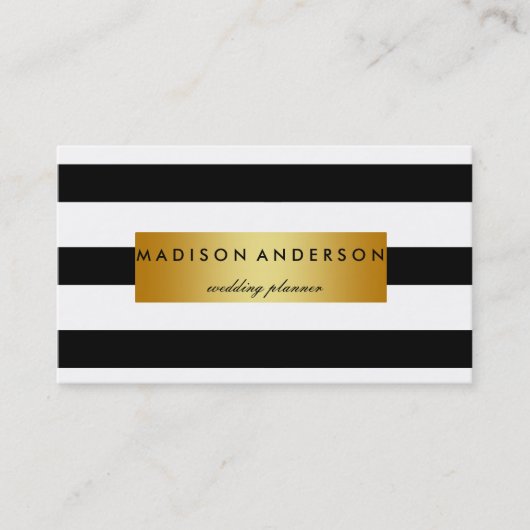 Zwart-witte grafische strips in goud visitekaartje (Voorkant)