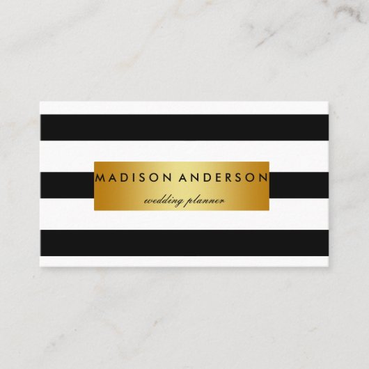 Zwart-witte grafische strips in goud visitekaartje (Voorkant)