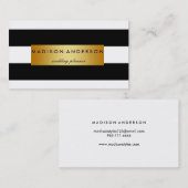 Zwart-witte grafische strips in goud visitekaartje (Voorkant / Achterkant)