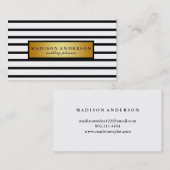 Zwart-witte grafische strips in goud visitekaartje (Voorkant / Achterkant)