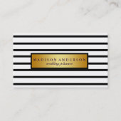 Zwart-witte grafische strips in goud visitekaartje (Voorkant)