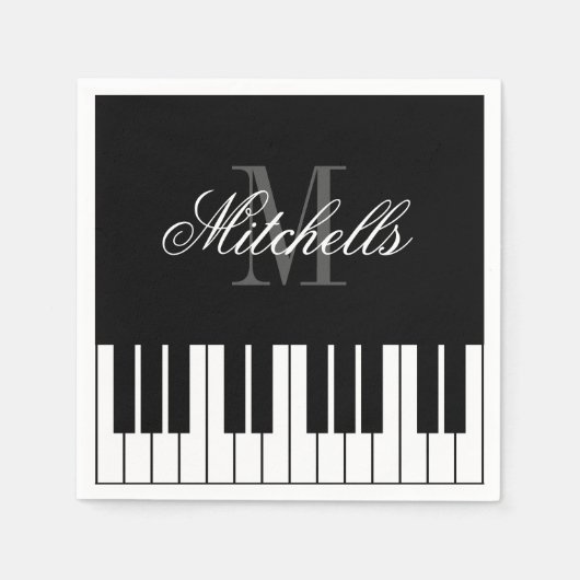Zwart-witte grand-piano toetsen custom monogram servet (Voorkant)