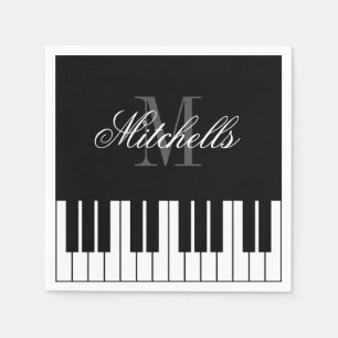 Zwart-witte grand pianotoetsen aangepaste monogram servet