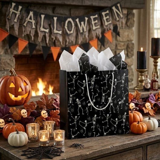 Zwart Witte Grappige Skelet Halloween Groot Cadeauzakje
