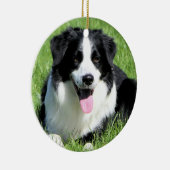 Zwart-witte-grenscollie in Grass Keramisch Ornament (Rechts)