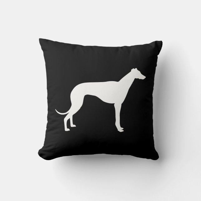 Zwart-Witte Greyhound Silhouet Beide Kanten Kussen (Voorkant)