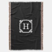 Zwart-witte Griekse sleutel #2 geplateerd monogram Deken (Voorkant Verticaal)