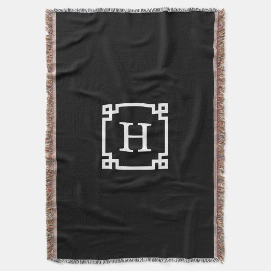 Zwart-witte Griekse sleutel #2 geplateerd monogram Deken (Voorkant Verticaal)