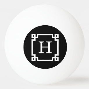 Zwart-witte Griekse sleutel #2 geplateerd monogram Pingpongbal