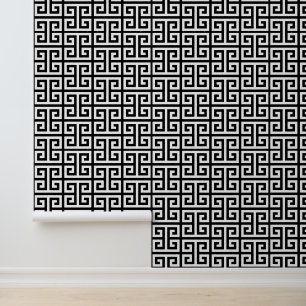 Zwart-witte Griekse sleutel Behang