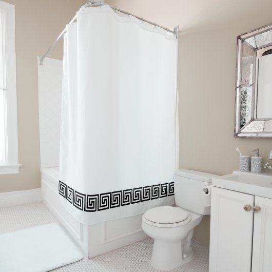 Zwart-witte Griekse sleutel Douchegordijn (In situ)