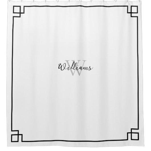 Zwart-witte Griekse sleutel Douchegordijn (Voorkant)