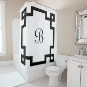 Zwart Witte Griekse Sleutel Monogram Douchegordijn (In situ)