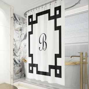 Zwart Witte Griekse Sleutel Monogram Douchegordijn