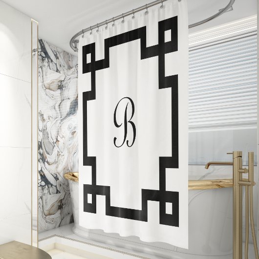Zwart Witte Griekse Sleutel Monogram Douchegordijn