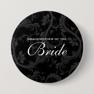 Zwart-witte grijze bruidsbridde ronde button 7,6 cm
