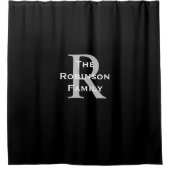 Zwart Witte Grijze Familienaam Monogram Douchegordijn (Voorkant)