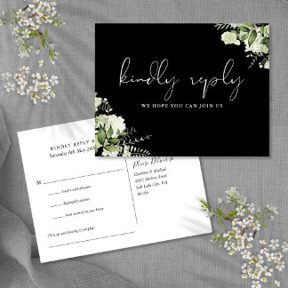 Zwart Witte Groene Bloemen Song Request RSVP Ansic Uitnodiging Briefkaart