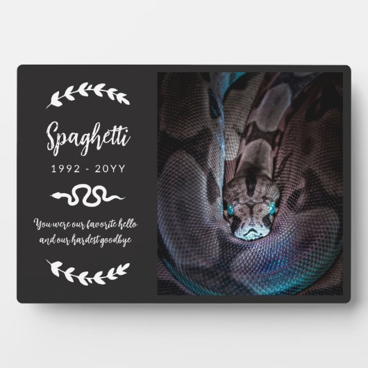 Zwart Witte Groene Foto Huisdier Slang Gedenkteken Fotoplaat (voorkant)