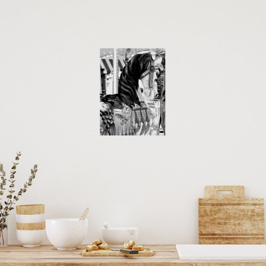 Zwart-witte grof-Ronde paarden Poster (Keuken)