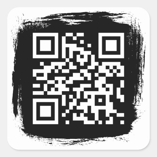 Zwart-witte Grunge Rand QR Code Vierkante Sticker (Voorkant)
