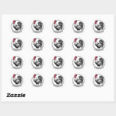 Zwart-witte haan ronde sticker (Vel)