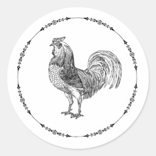 Zwart-Witte Haan Ronde Sticker