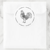 Zwart-Witte Haan Ronde Sticker (Tas)