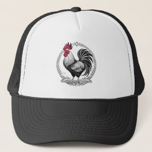 Zwart-witte haan trucker pet